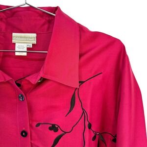 COLDWATER CREEK 100% Silk Embroidered Button Up Shirt • XL Petite • red, black